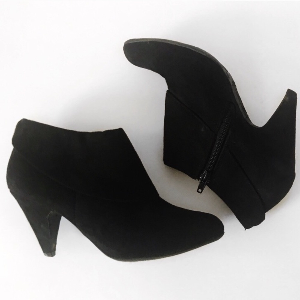Ankle Suede Booties Folded Detail Zip Up Heels